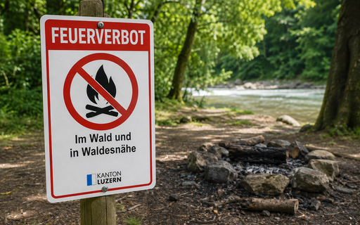 Feuerstelle mit Verbotsschild.