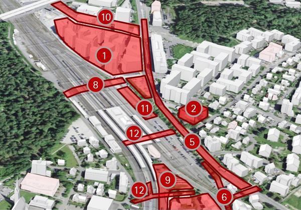 Visualisierung zu den Projekten im Raum Bahnhof