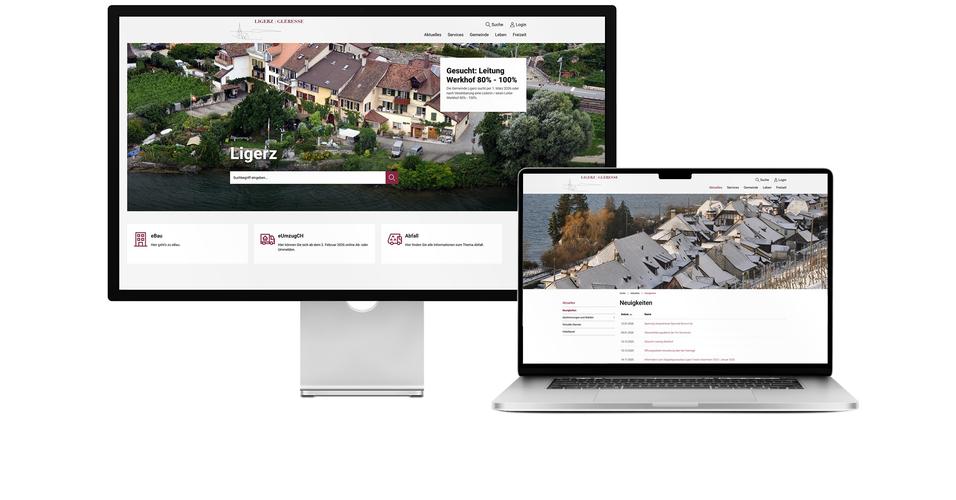 Desktop- und Tablet-Ansicht Webauftritt Gemeinde Ligerz