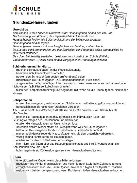 Formulierte Grundsätze zu den Hausaufgaben