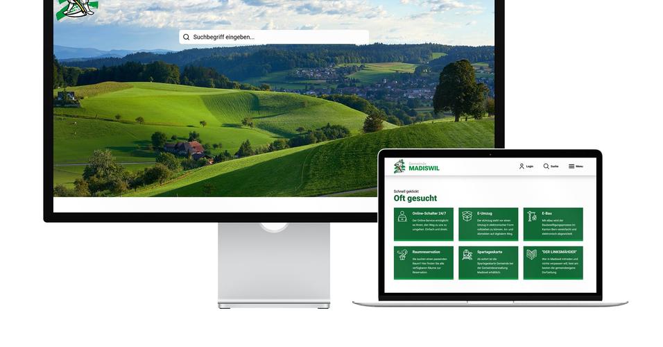 Desktop- und Tablet-Ansicht Webauftritt Gemeinde Madiswil