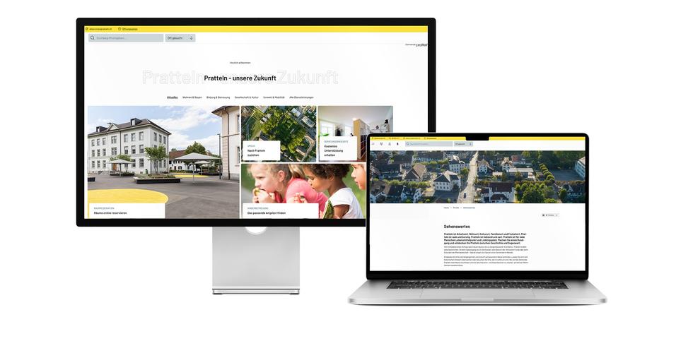 Desktop- und Tablet-Ansicht Webauftritt Gemeinde Pratteln