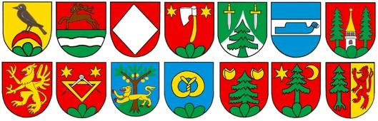 Die Wappen der 14 Ortsbürgerfamilien