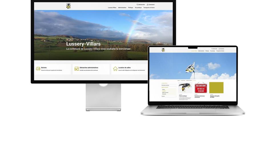 Desktop- und Tablet-Ansicht Webauftritt Gemeinde Lussery-Villars