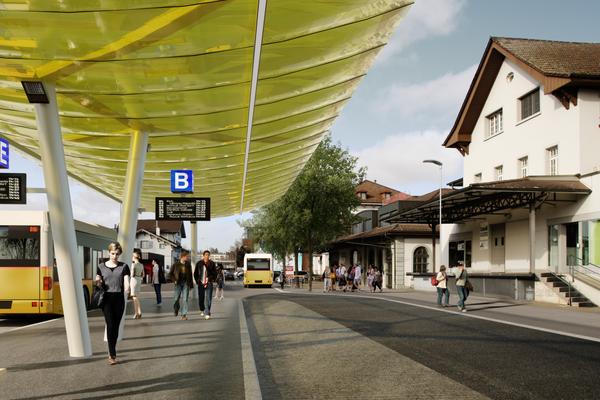 Das Projekt Bushof und die Aufwertung des Bahnhofplatzes kommen ein halbes Jahr später im Frühling 2022 an die Urne