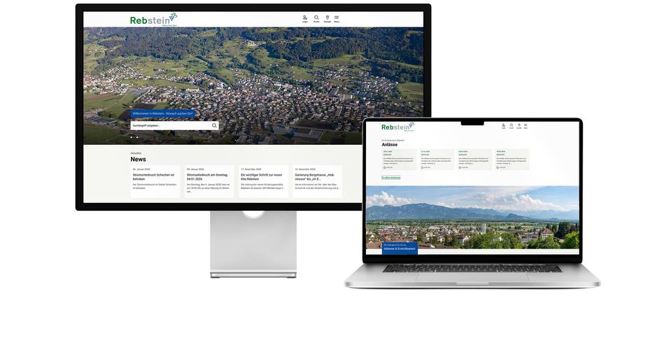 Desktop- und Tablet-Ansicht Webauftritt Gemeinde Rebstein