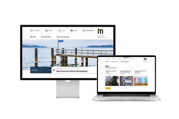 Desktop- und Tablet-Ansicht Webauftritt Gemeinde Mönchaltorf