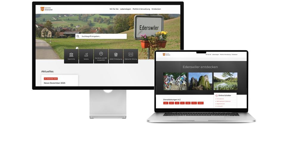 Desktop- und Tablet-Ansicht Webauftritt Gemeinde Ederswiler