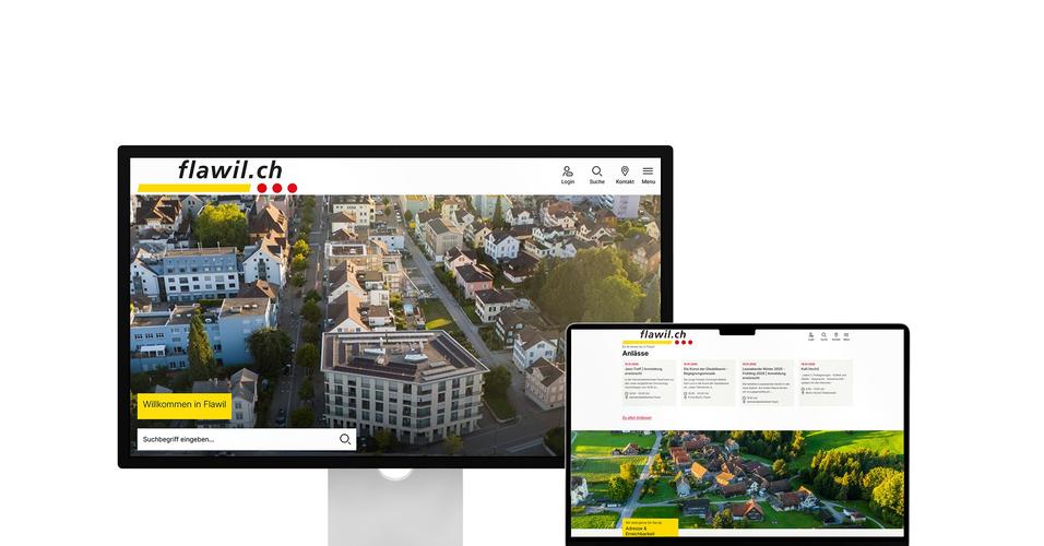Desktop- und Tablet-Ansicht Webauftritt Gemeinde Flawil
