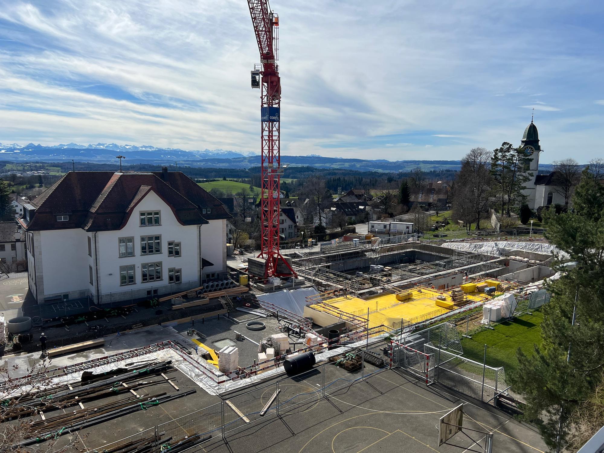 Baustelle neue Sporthalle am 9. März 2023