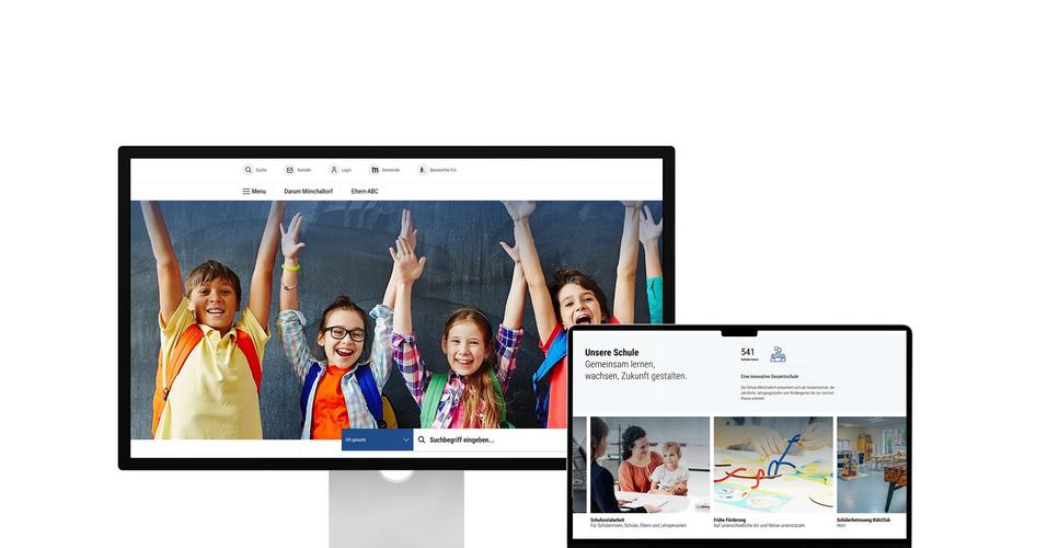 Desktop- und Tablet-Ansicht Webauftritt Schule Mönchaltorf