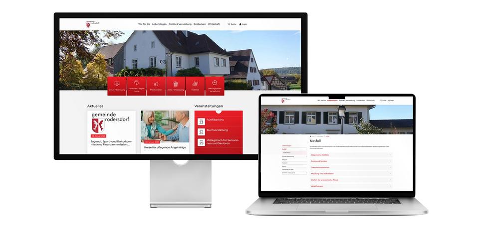 Desktop- und Tablet-Ansicht Webauftritt Gemeinde Rodersdorf