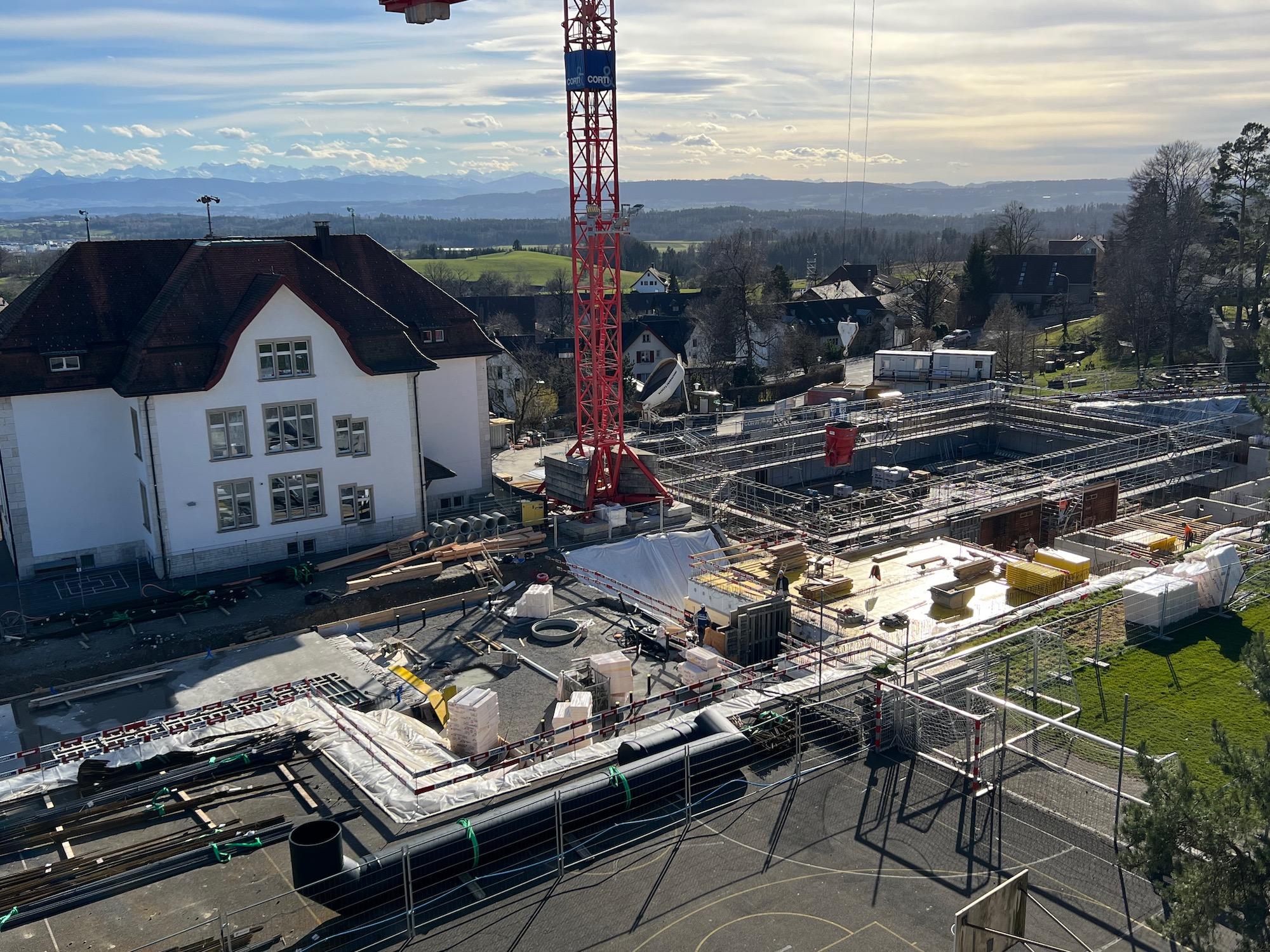 Baustelle neue Sporthalle am 9. März 2023