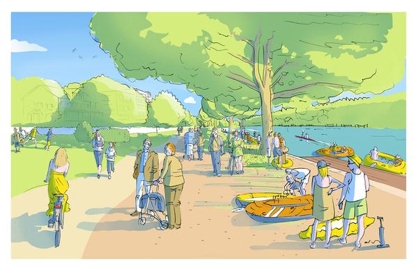 Visualisierung der Rheinuferpromenade nach der Aufwertung