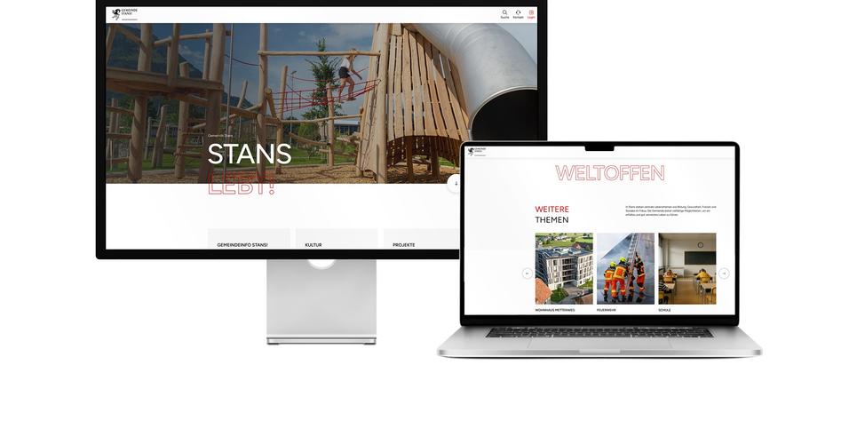 Desktop- und Tablet-Ansicht Webauftritt Gemeinde Stans