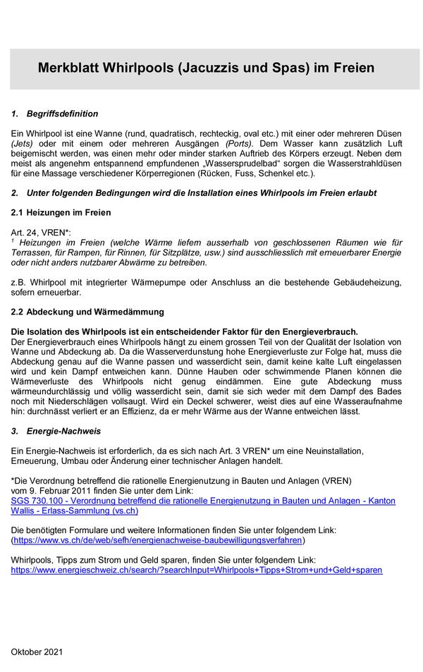 Merkblatt für die Neuinstallation von Whirlpools