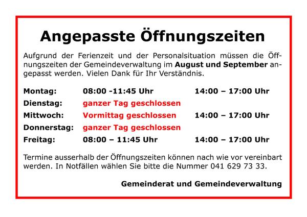 Angepasste Öffnungszeiten