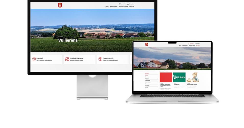 Desktop- und Tablet-Ansicht Webauftritt Gemeinde Vullierens