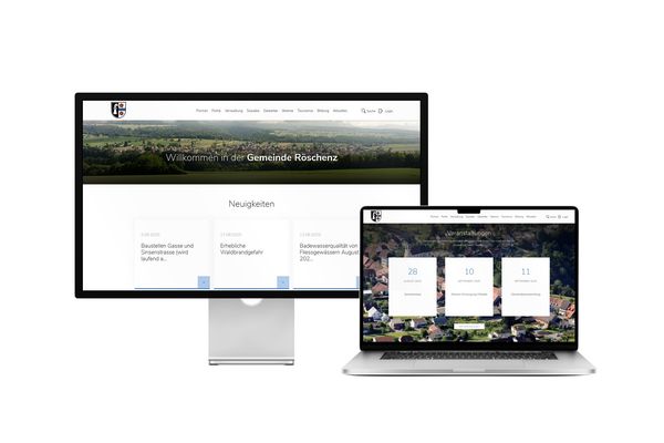 Desktop- und Tablet-Ansicht Webauftritt Gemeinde Röschenz