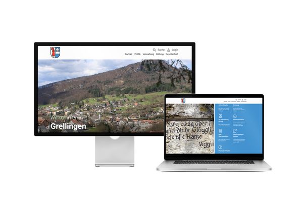 Desktop- und Tablet-Ansicht Webauftritt Gemeinde Grellingen