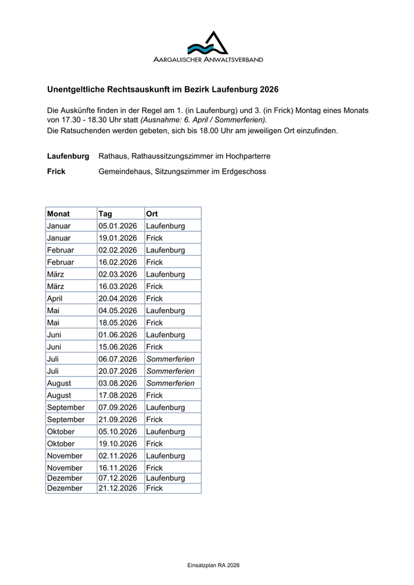 Liste Termine