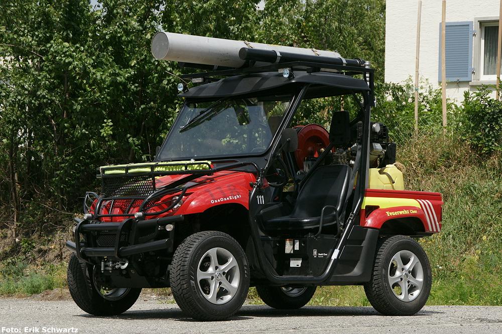 Jahrgang: 2005
Typ: Yamaha 4x4
Motor: 1 Zylinder 33 PS
Getriebe: Variomatik
Gewicht: 907 Kilogramm
Höhe: 2.2 Meter
Breite: 1.45 Meter
Länge: 3.0 Meter
Verwendung: Kleinlöschfahrzeug Beleuchtungsfahrzeug, Brandbekämpfung in engen Gassen und unwegsamen Gelände
