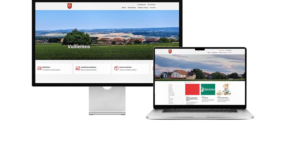 Desktop- und Tablet-Ansicht Webauftritt Gemeinde Vullierens