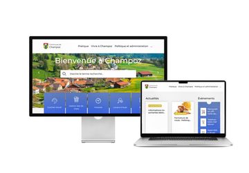 Desktop- und Tablet-Ansicht Webauftritt Gemeinde Champoz