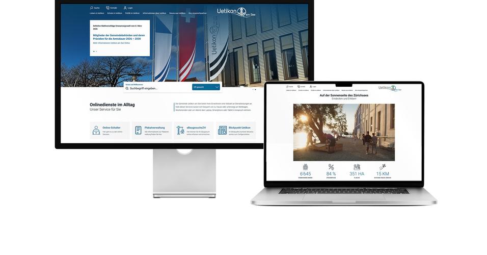 Desktop- und Tablet-Ansicht Webauftritt Gemeinde Uetikon am See