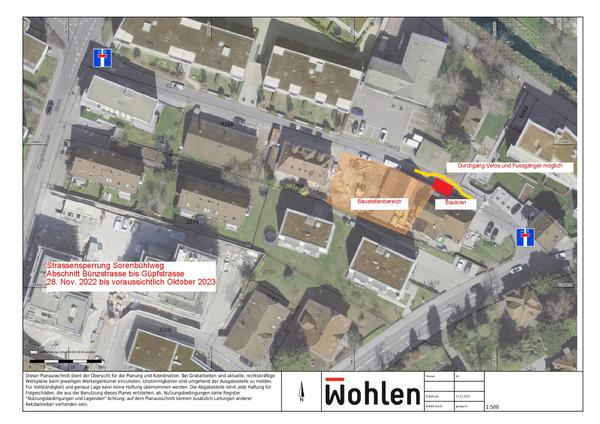 Sperrung Sorenbühlweg im Abschnitt Güpf- bis Bünzstrasse