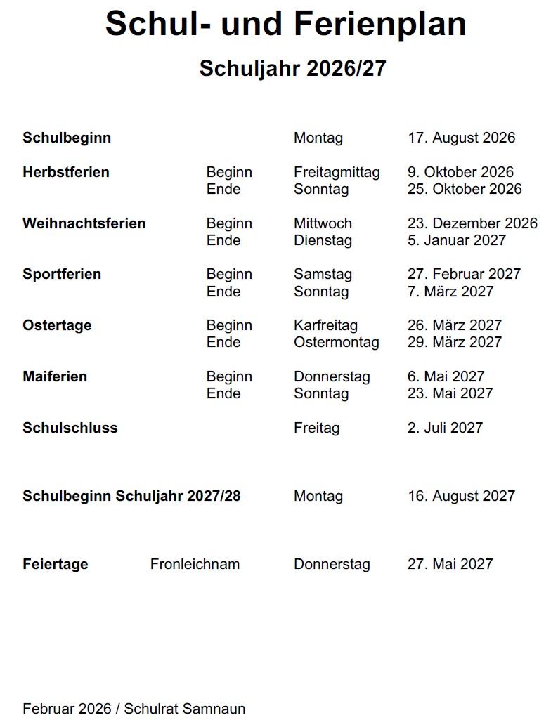 Ferienplan Schule