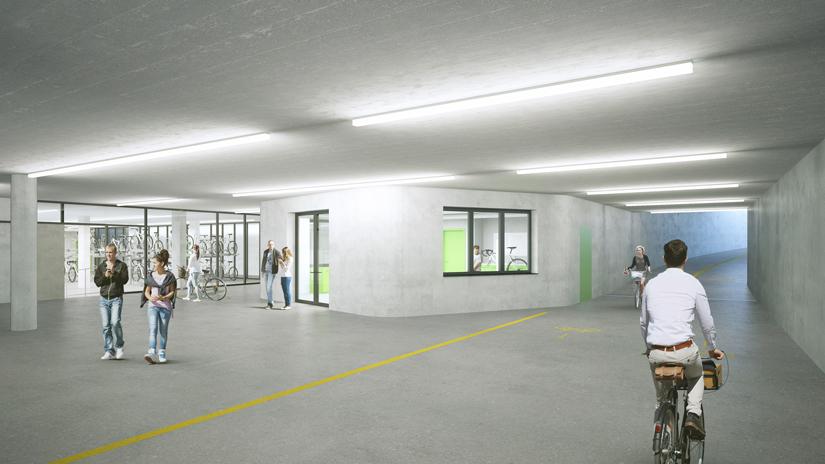 Die neue unterirdische Velostation (Visualisierung)