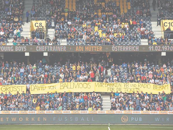 Banner Wynigen grüsst David von Ballmoos - Wir danken YB und Radio Bern1 für die Tickets