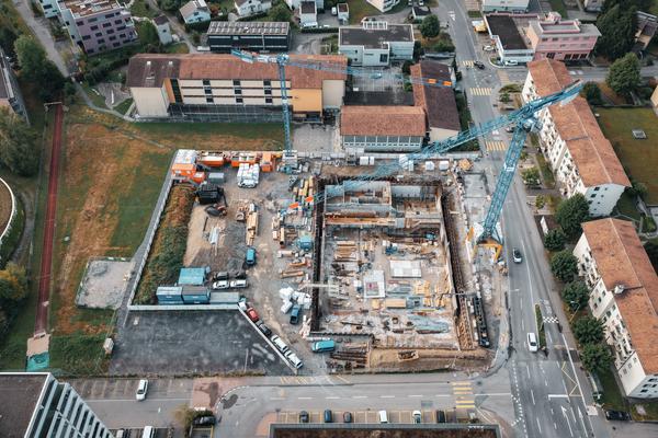 Luftbild Baustelle Erweiterung Schulanlage Meierhöfli.