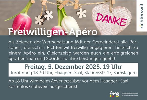 Inserat zum Apéro zum Tag der Freiwilligen am 05.12.2025