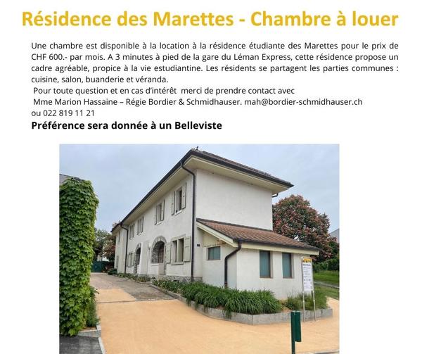 Chambre à louer aux Marettes
