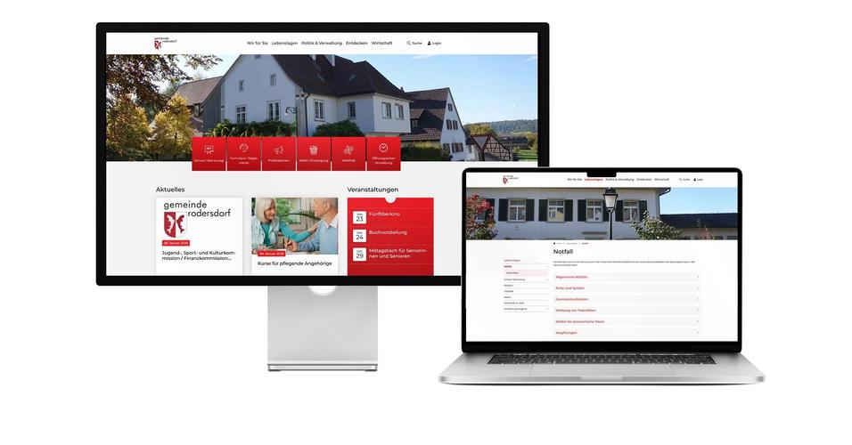 Desktop- und Tablet-Ansicht Webauftritt Gemeinde Rodersdorf