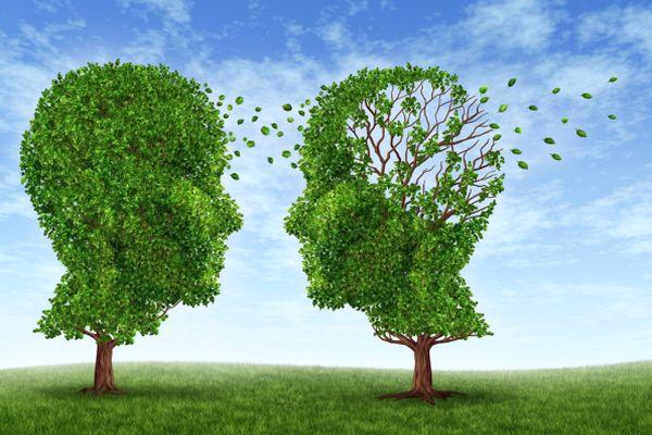 Baum in Form eines Menschen, der Blätter verliert
