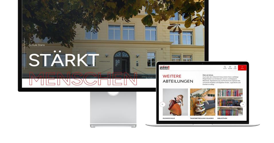 Desktop- und Tablet-Ansicht Webauftritt Schule Stans