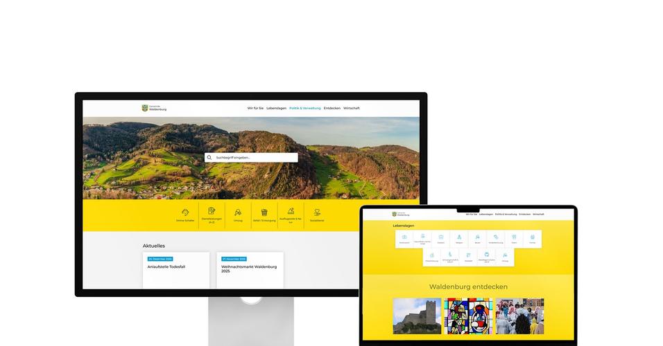 Desktop- und Tablet-Ansicht Webauftritt Gemeinde Waldenburg