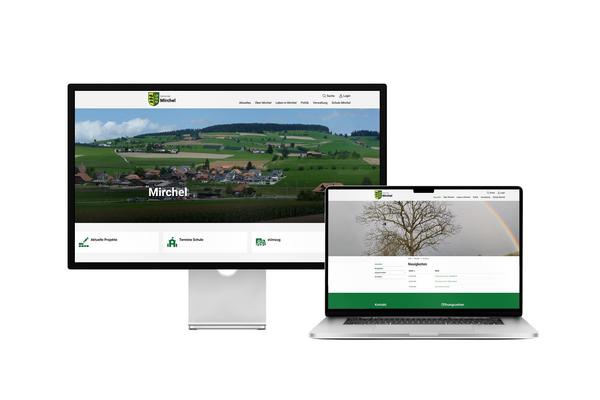 Desktop- und Tablet-Ansicht Webauftritt Gemeinde Mirchel