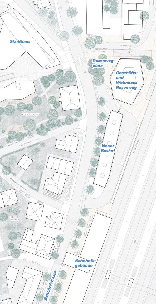 Plan Bushof / Geschäfts- und Wohnhaus Rosenweg