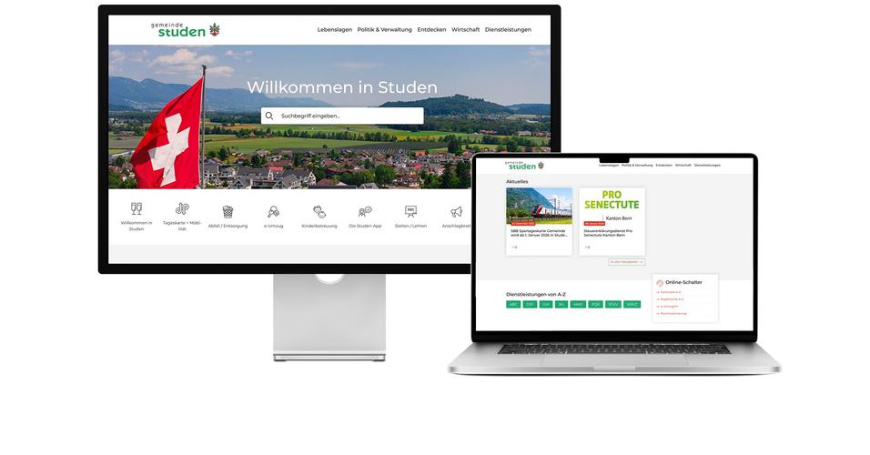 Desktop- und Tablet-Ansicht Webauftritt Gemeinde Studen