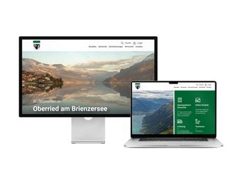 Desktop- und Tablet-Ansicht Webauftritt Gemeinde Oberried am Brienzersee