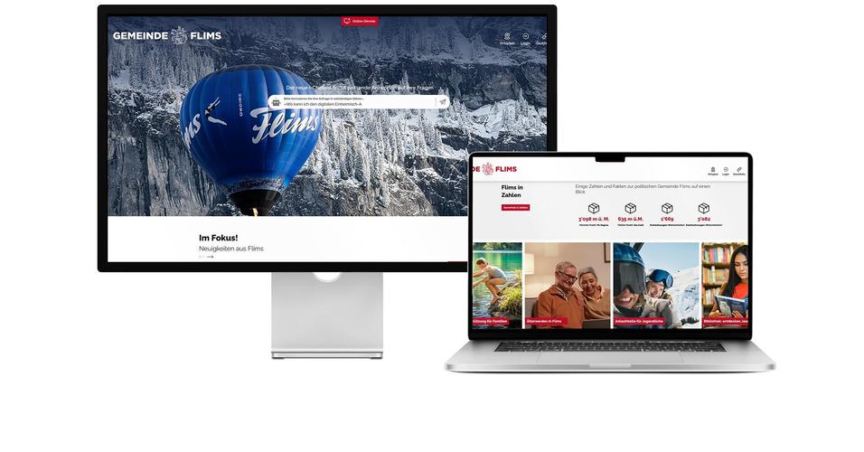 Desktop- und Tablet-Ansicht Webauftritt Gemeinde Flims