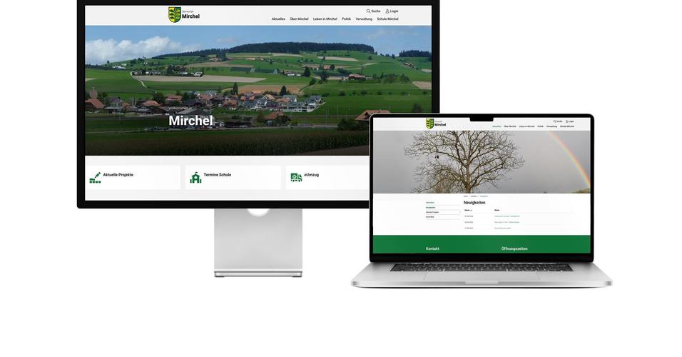 Desktop- und Tablet-Ansicht Webauftritt Gemeinde Mirchel