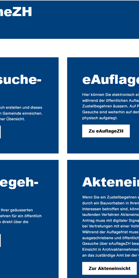 Webansicht von eBaugesucheZH 