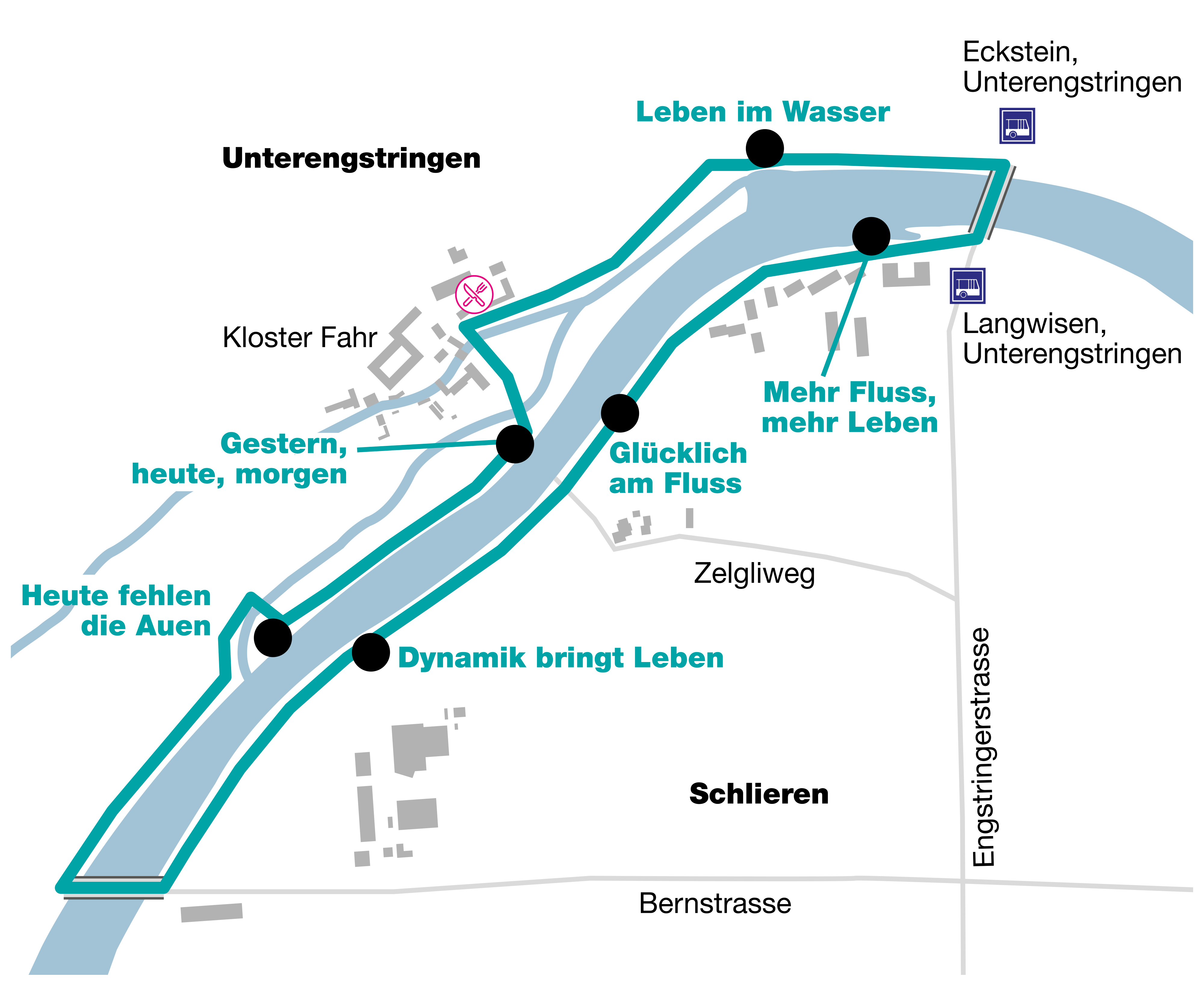 Übersichtskarte Themenweg Lebendige Limmat