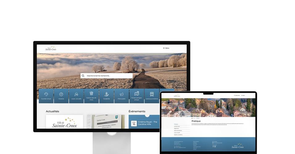 Desktop- und Tablet-Ansicht Webauftritt Gemeinde Sainte-Croix