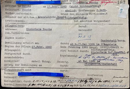 Karteikarte Amtsvormundschaft Nidwalden